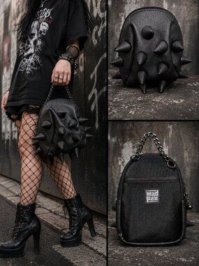 MadPax Black Spike Top Handle Purse Goth Punk Y2K Satchel Handbag EUC